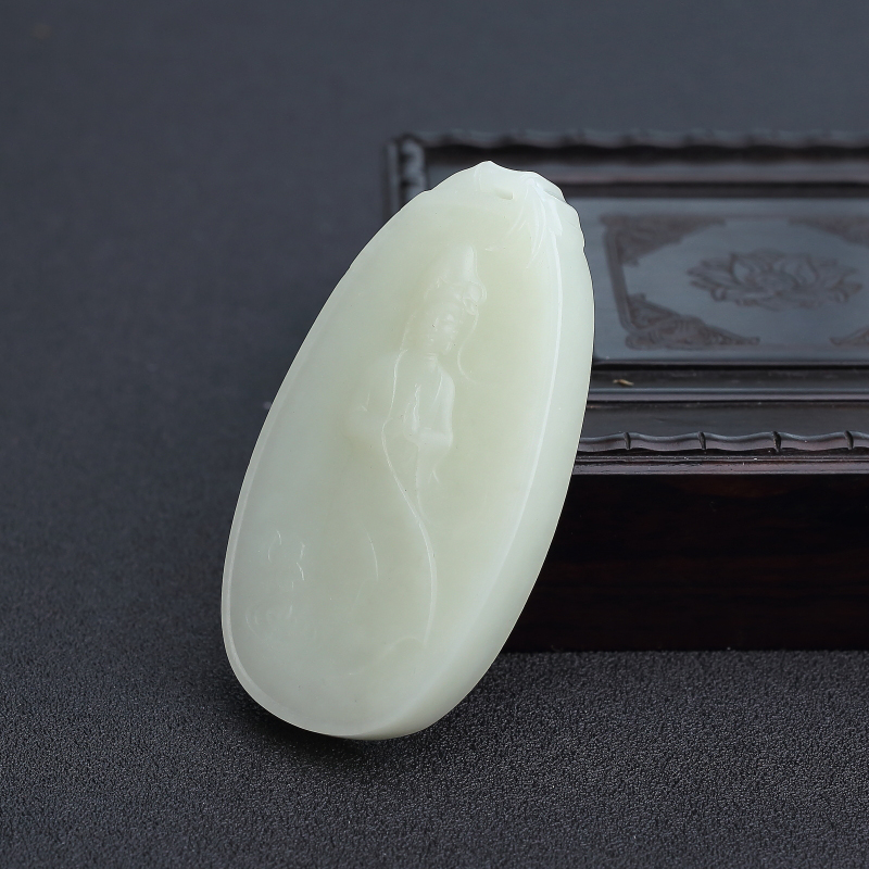 山料和田青白玉观音吊坠 - 红掌柜