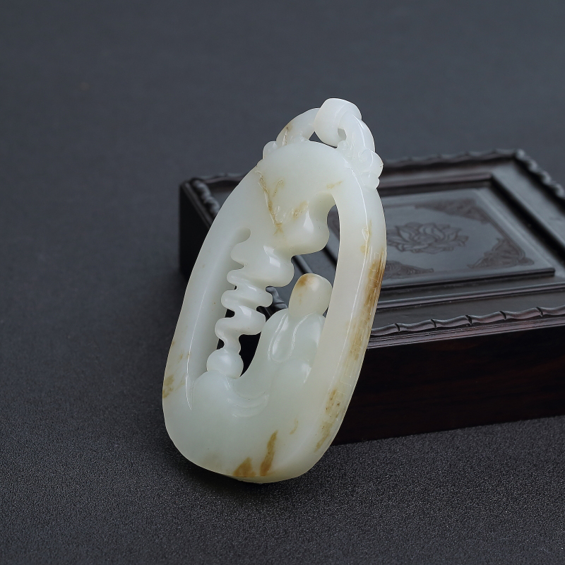 天然俏色和田玉悟道吊坠 - 红掌柜