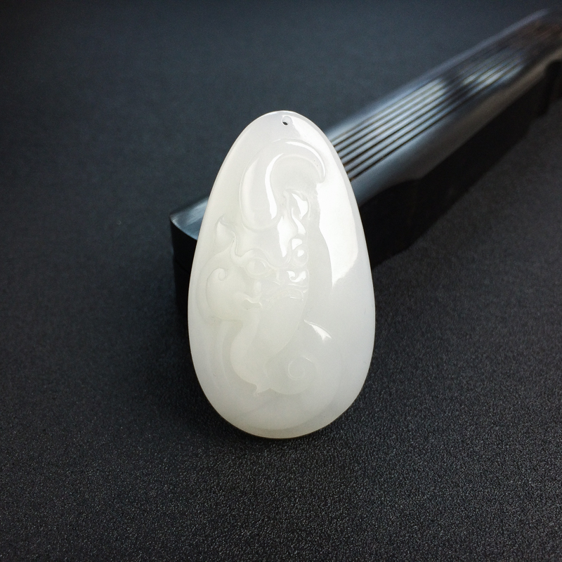 青海天然和田白玉兽面吊坠 - 红掌柜