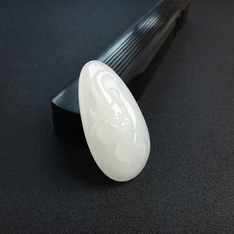 天然和田白玉兽面吊坠 - 红掌柜