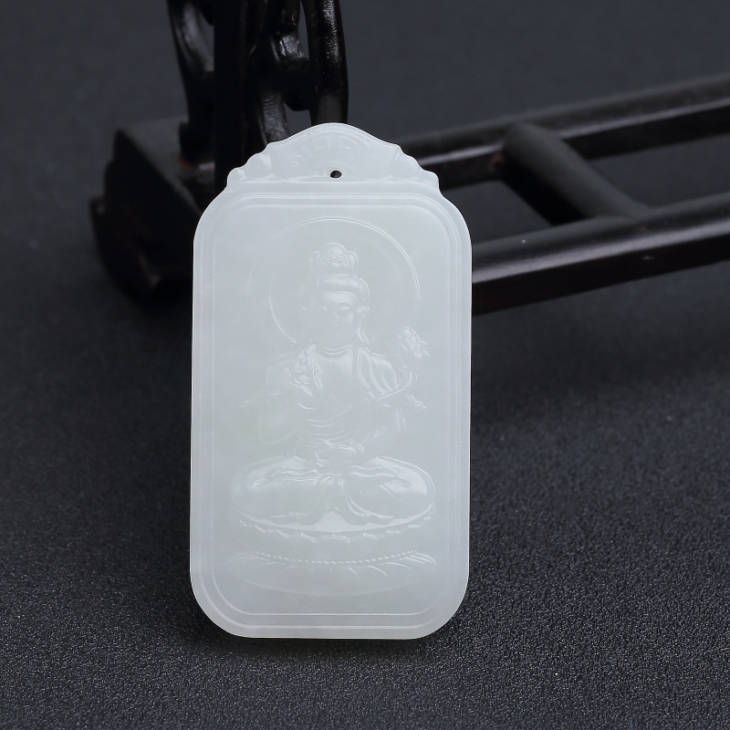 俄罗斯天然和田白玉大势至菩萨吊坠 - 红掌柜