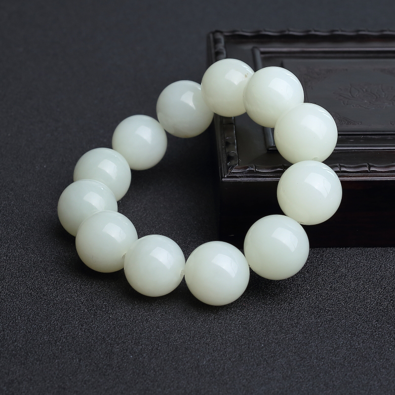 天然19mm和田白玉手串 - 红掌柜