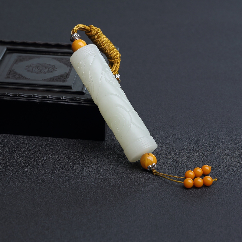 天然和田青白玉古龙吊坠 - 红掌柜