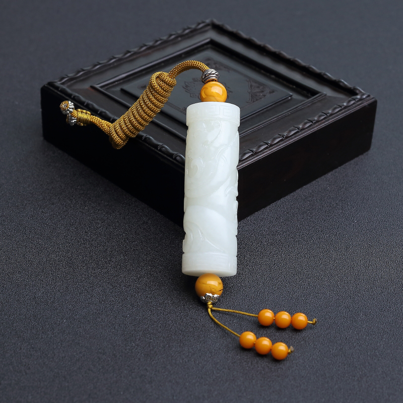 俄罗斯天然和田白玉古龙吊坠 - 红掌柜