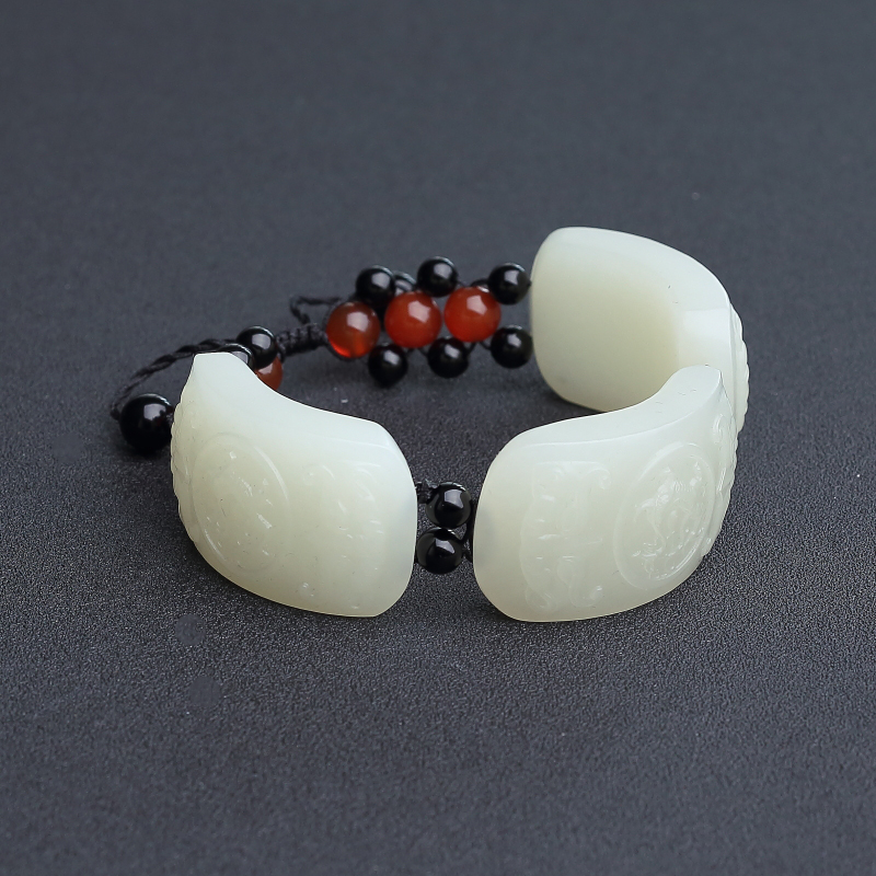 天然和田青白玉吉祥三宝兽面手链 - 红掌柜