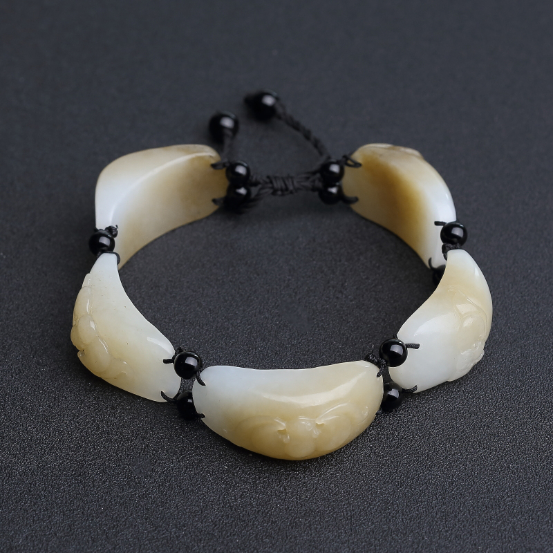 俄罗斯天然俏色和田玉福在眼前手链 - 红掌柜