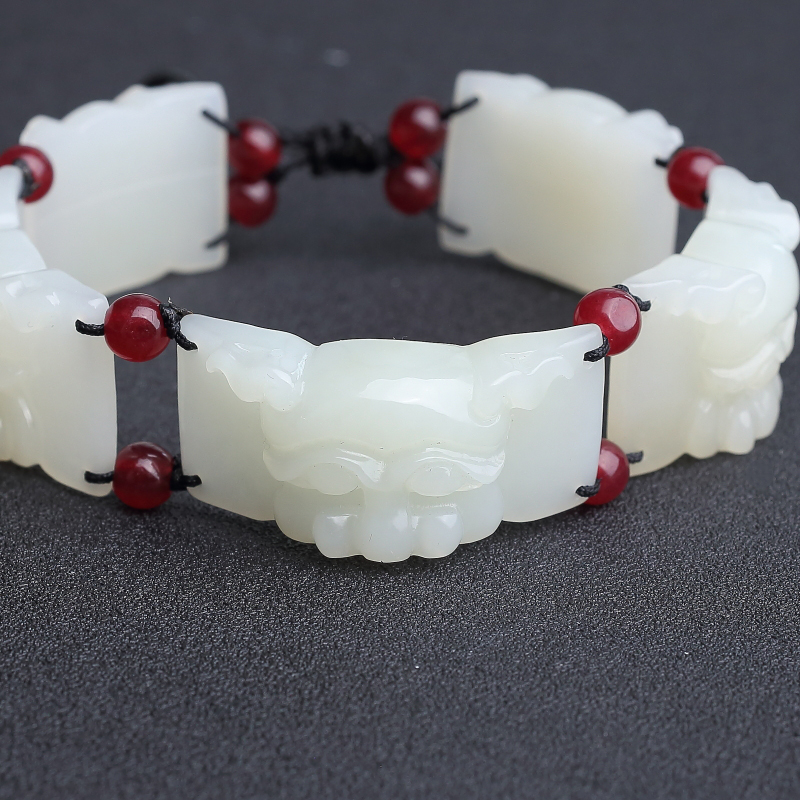 天然和田白玉兽面手链 - 红掌柜