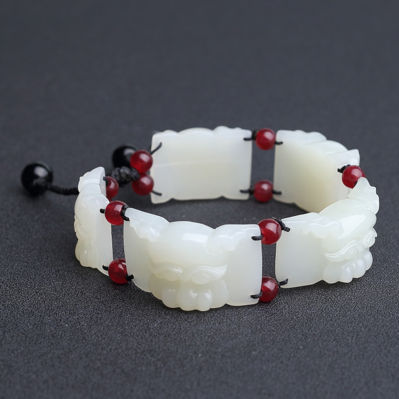 和田白玉兽面手链 - 红掌柜