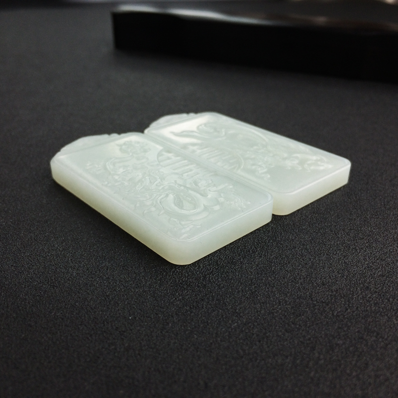 山料青白玉龙凤牌对牌-红掌柜