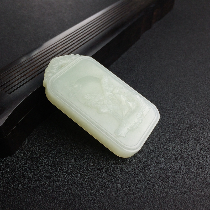 山料青白玉松鹤延年吊坠-红掌柜