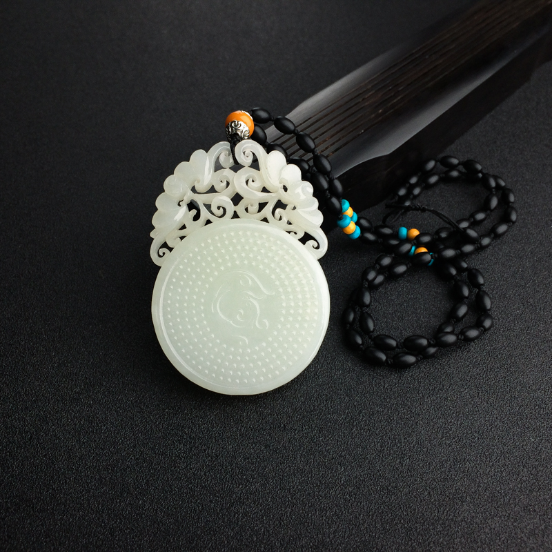 俄料天然山料青白玉镂雕古龙凤吊坠-红掌柜