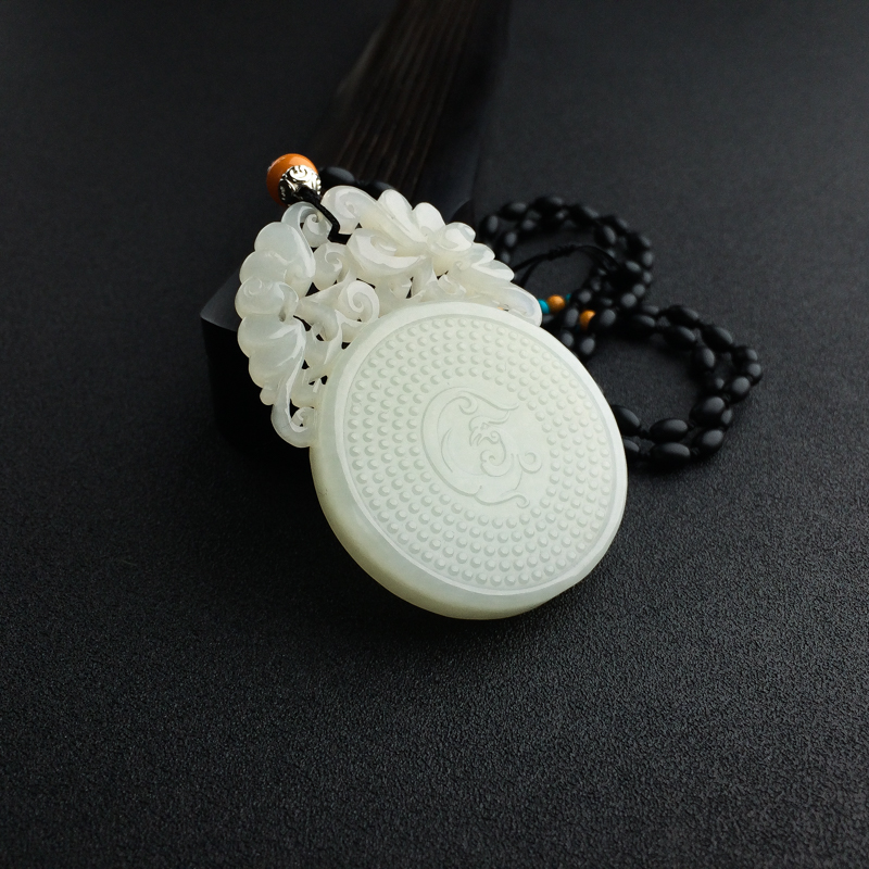 天然山料青白玉镂雕古龙凤吊坠-红掌柜