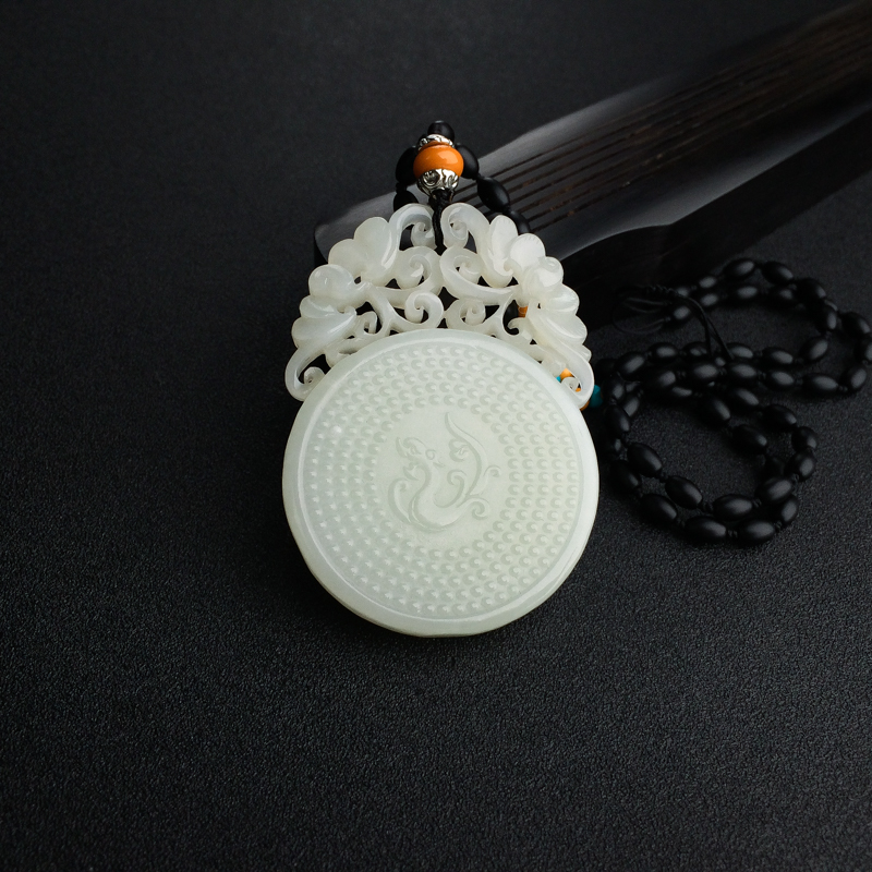 俄料天然青白玉镂雕古龙凤吊坠-红掌柜