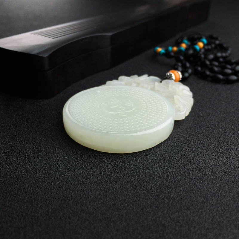 俄料天然山料青白玉古龙凤吊坠-红掌柜