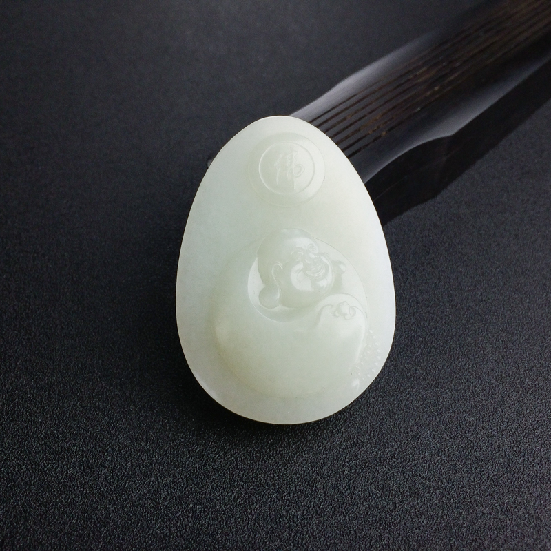 俄料天然山料青白玉福在眼前吊坠-红掌柜