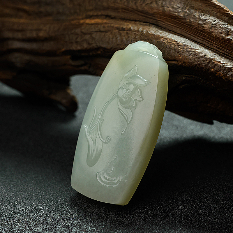 天然和田青白玉一品清廉吊坠 - 红掌柜