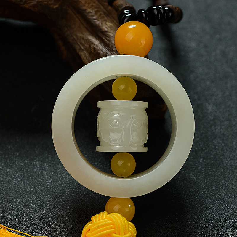 和田玉兽面车挂 - 红掌柜