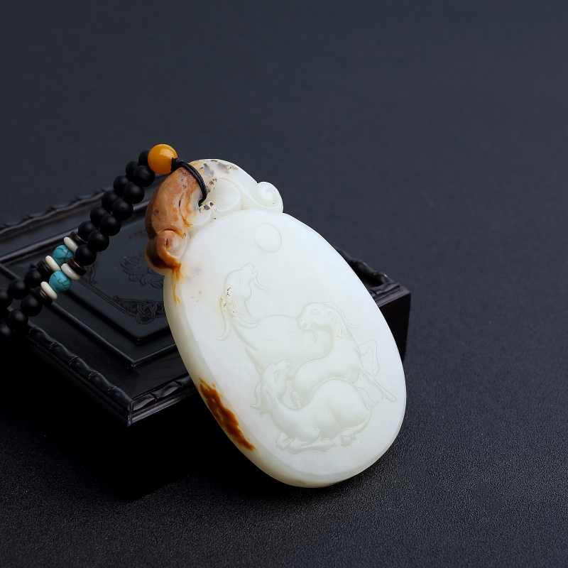 俄料和田玉山料三阳开泰手把件-红掌柜