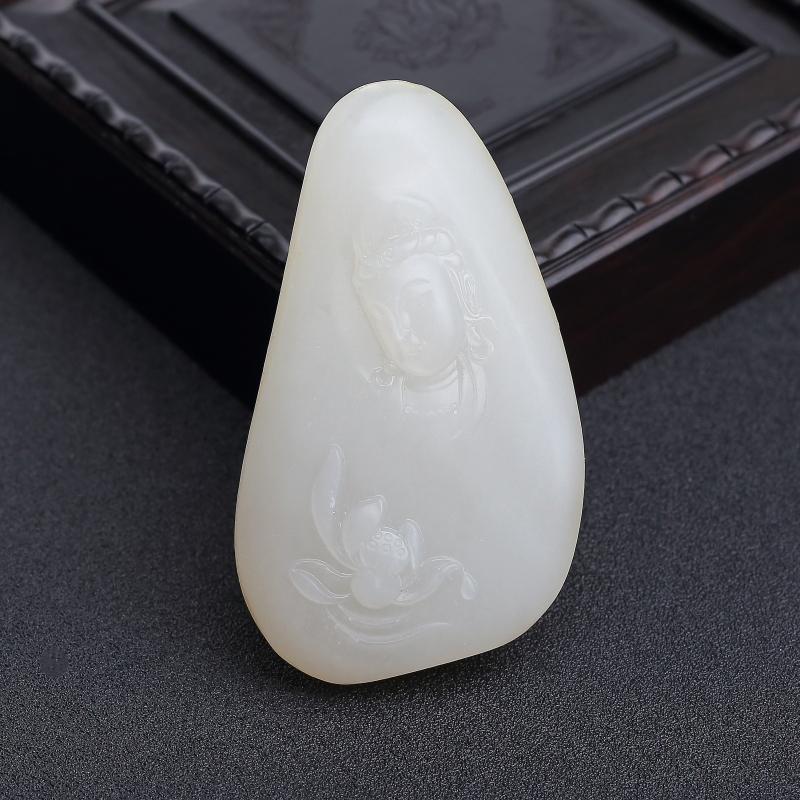 俄料天然山料和田白玉观音吊坠-红掌柜