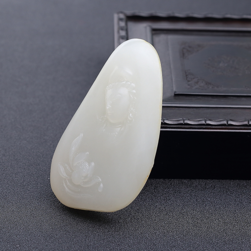 天然山料和田白玉观音吊坠-红掌柜