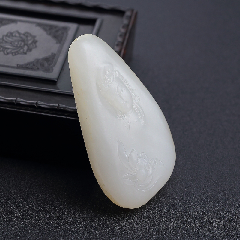 俄料山料和田白玉观音吊坠-红掌柜