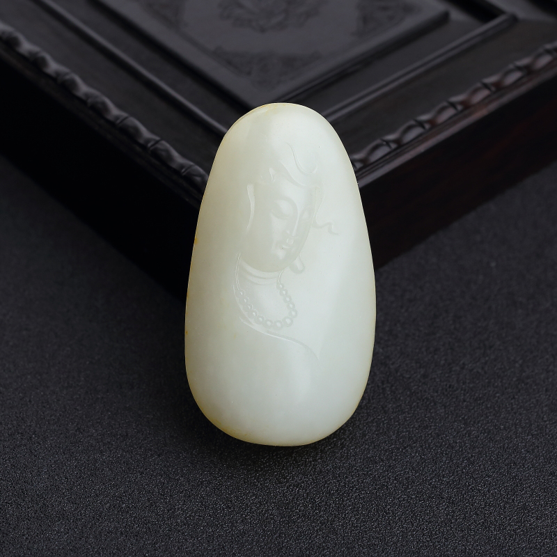 山料天然和田白玉观音吊坠-红掌柜