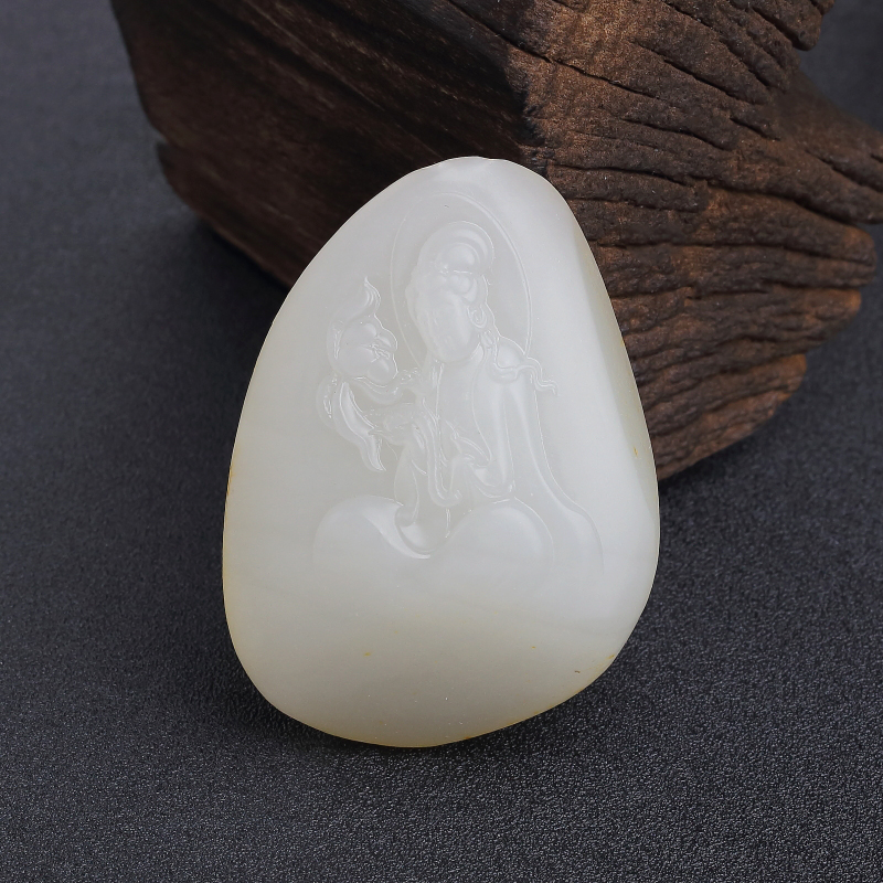 山料天然和田白玉观音吊坠-红掌柜