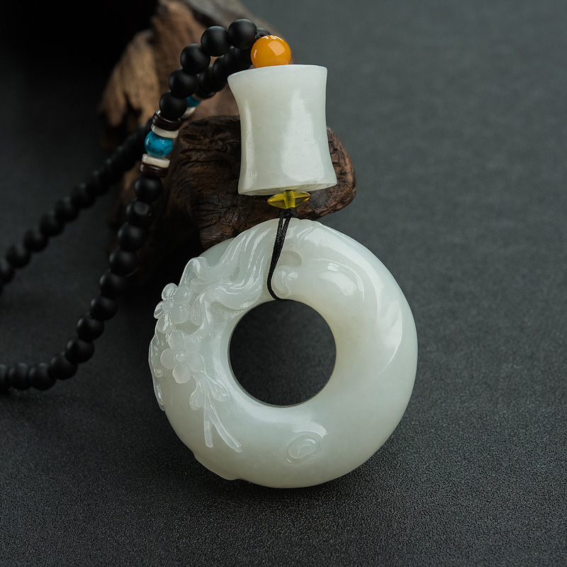 山料和田白玉梅花手把件-红掌柜