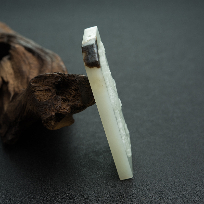 山料和田青白玉关公吊坠-红掌柜