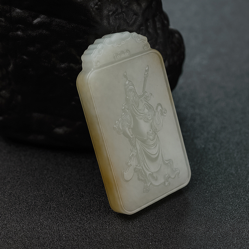 湖北山料和田白玉关公吊坠-红掌柜