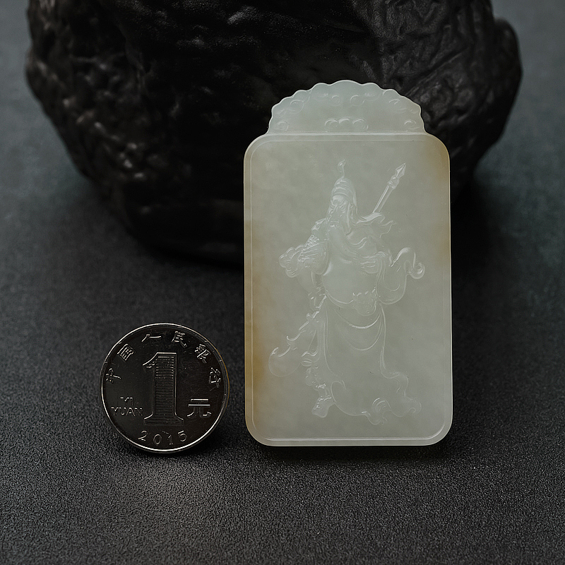 山料和田白玉关公吊坠-红掌柜