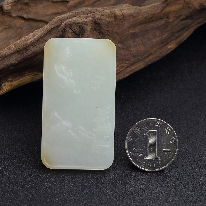 俄罗斯和田玉山水意境牌吊坠-红掌柜