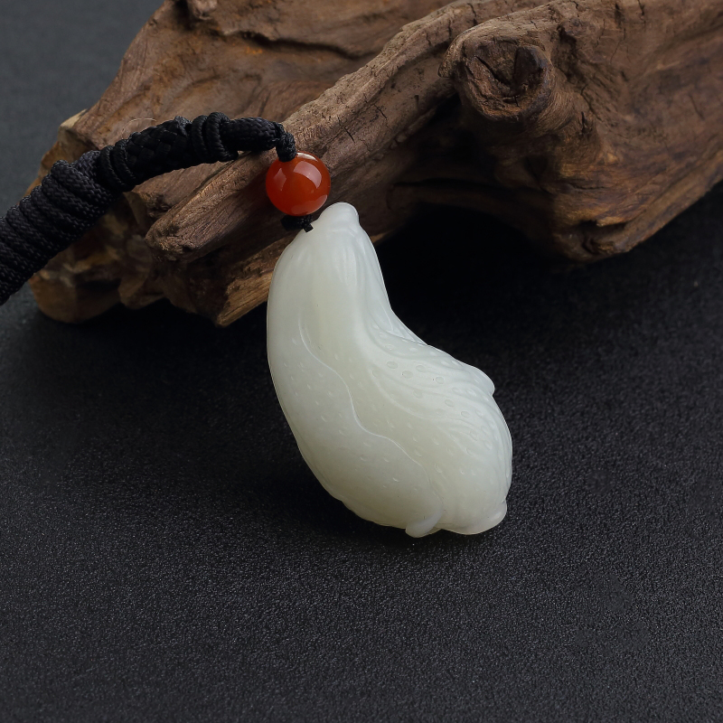 天然山料和田白玉白菜吊坠-红掌柜