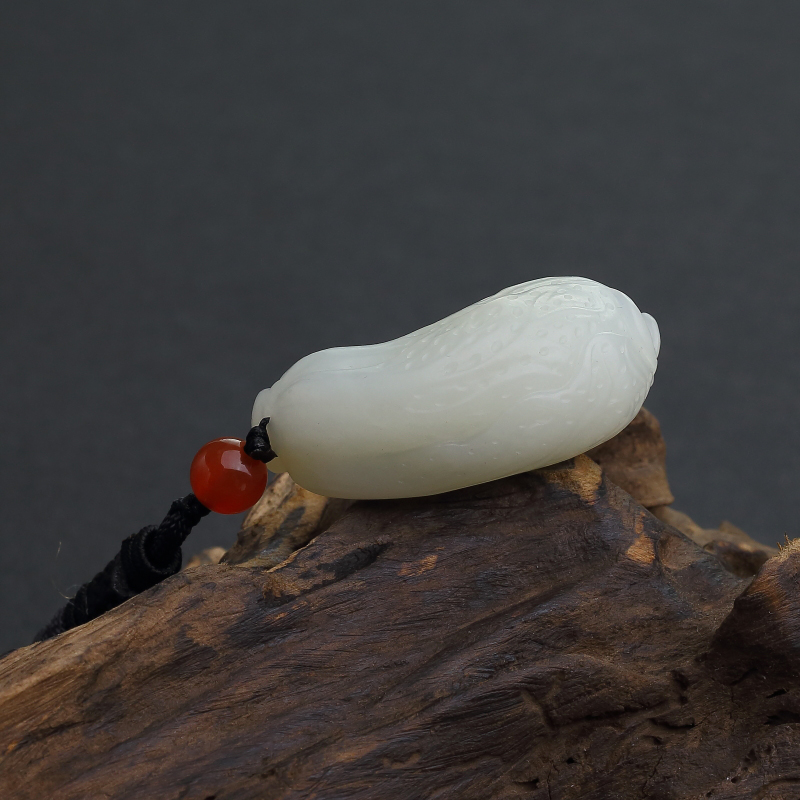 天然和田白玉白菜吊坠-红掌柜