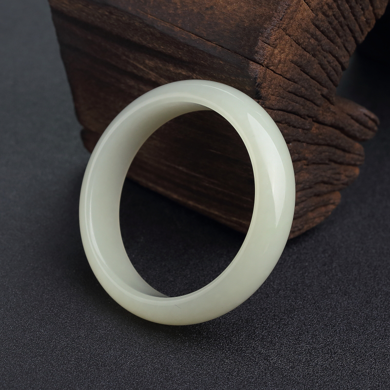 天然57mm山料和田青白玉平安镯-红掌柜