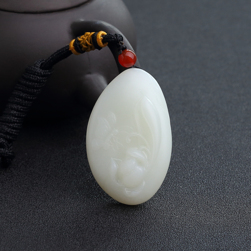 天然山料和田白玉蝶恋花吊坠-红掌柜