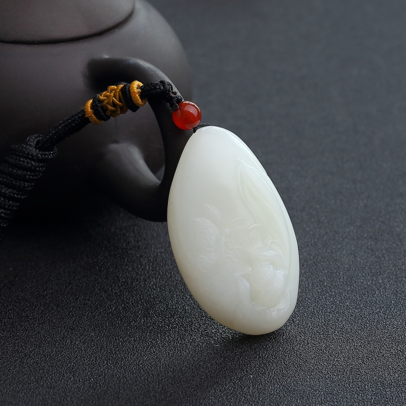 山料和田白玉蝶恋花吊坠-红掌柜