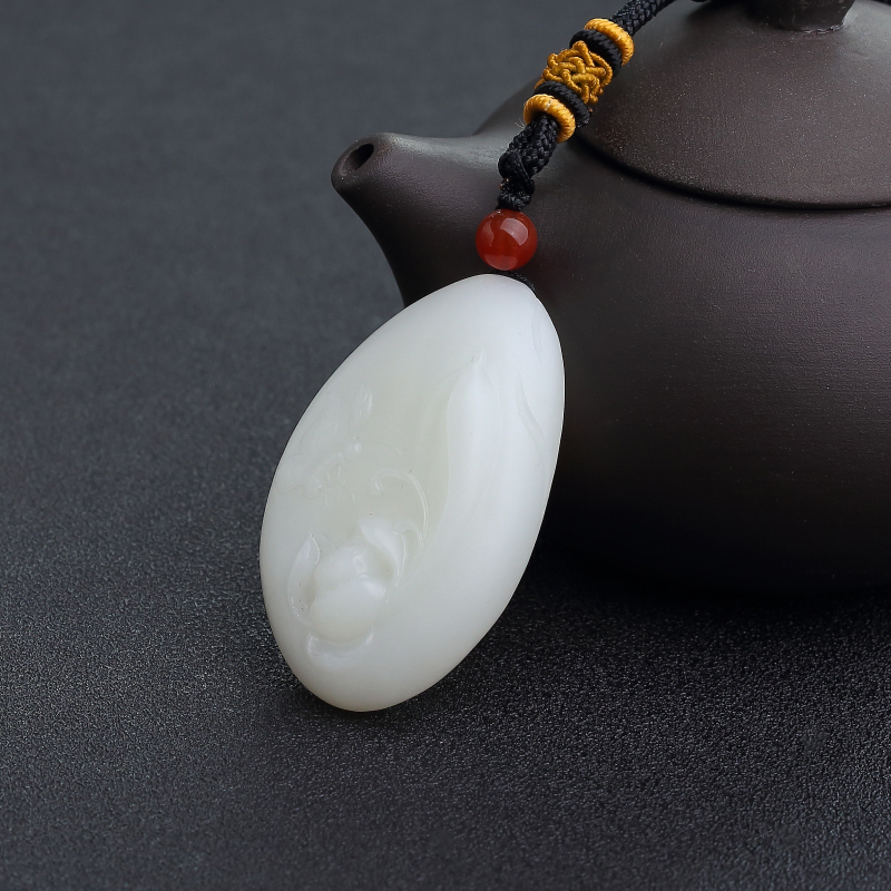 天然和田白玉蝶恋花吊坠-红掌柜