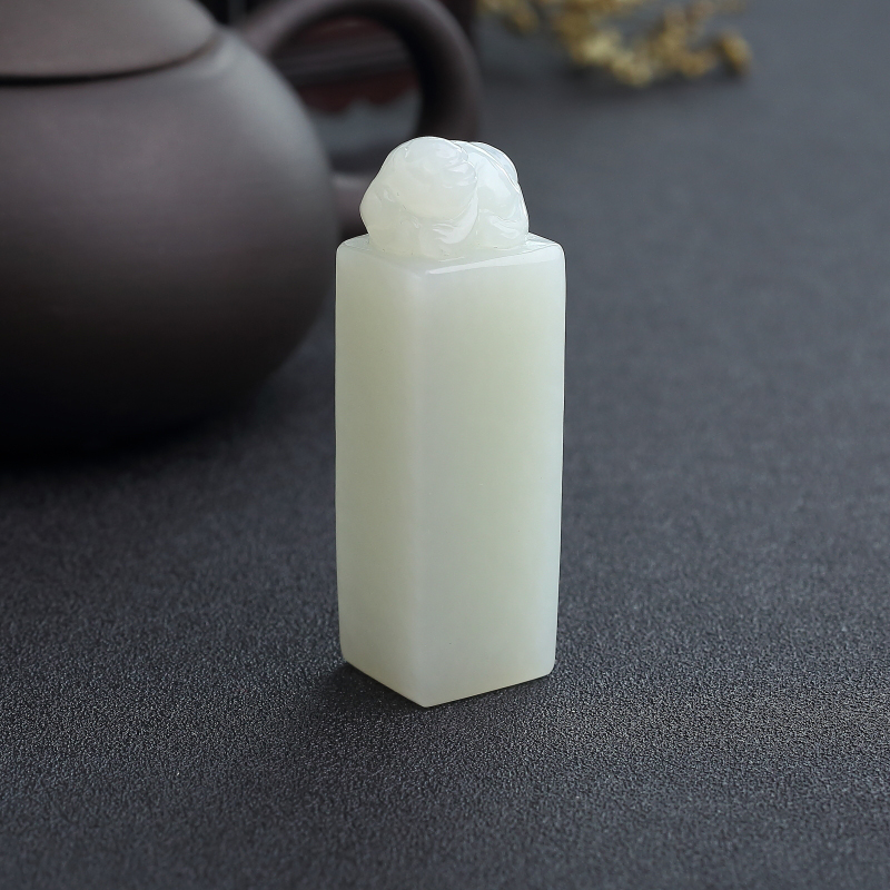 俄罗斯天然山料和田白玉貔貅印章-红掌柜