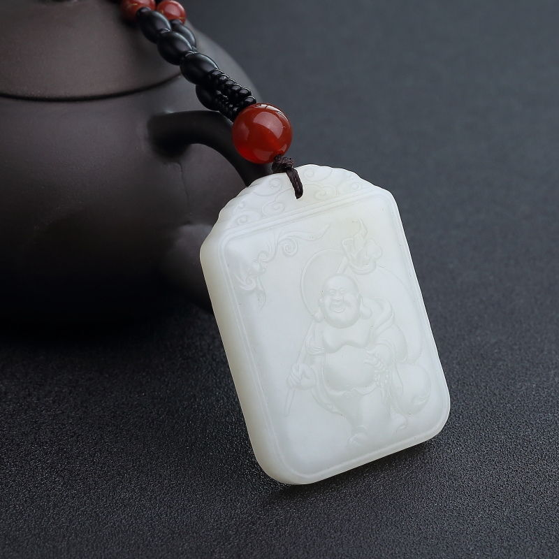 天然山料和田白玉福在眼前吊坠-红掌柜