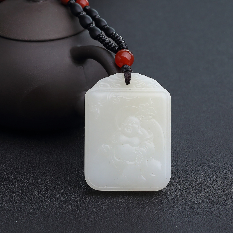 俄罗斯天然山料和田白玉福在眼前吊坠-红掌柜