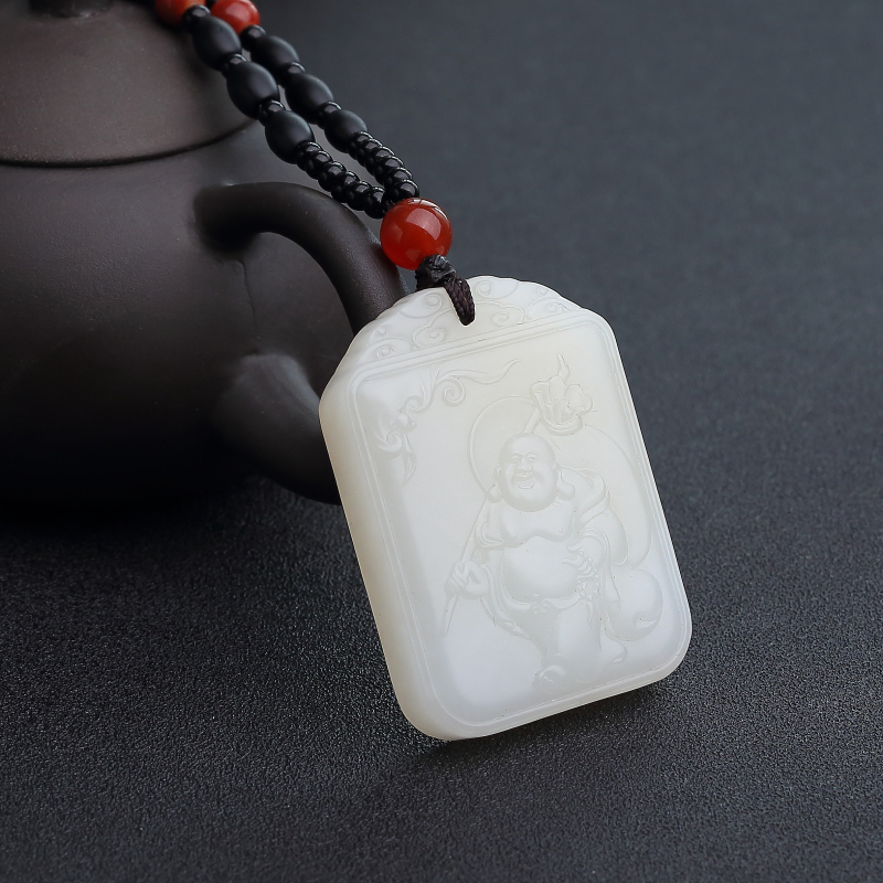 天然山料和田白玉福在眼前吊坠-红掌柜