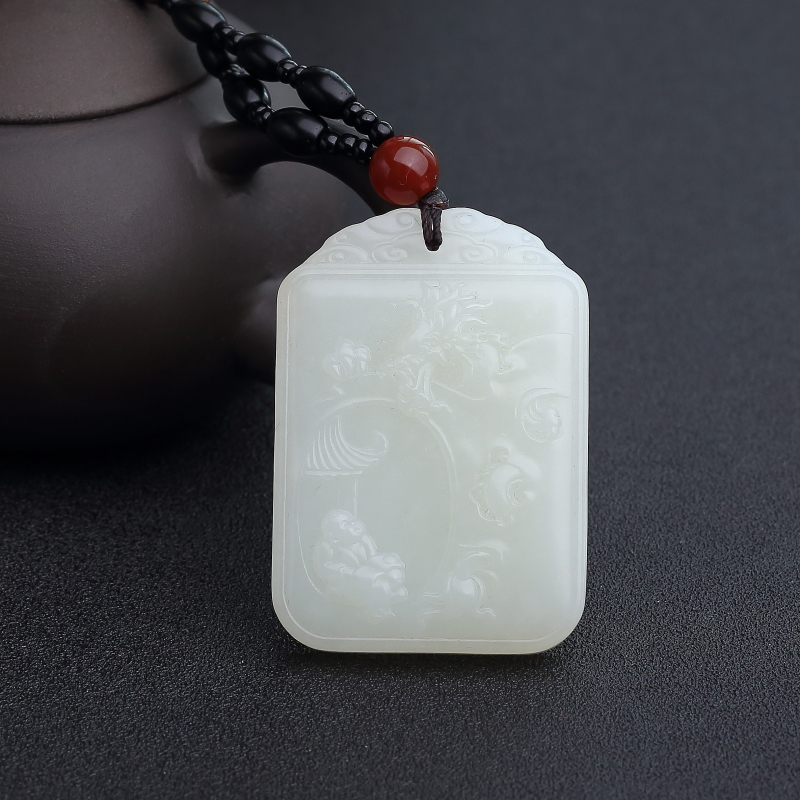 俄罗斯天然山料和田白玉望子成龙吊坠-红掌柜