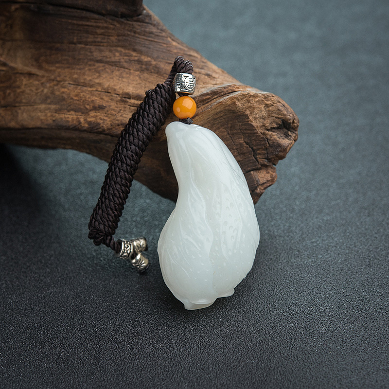 天然和田白玉白菜吊坠-红掌柜