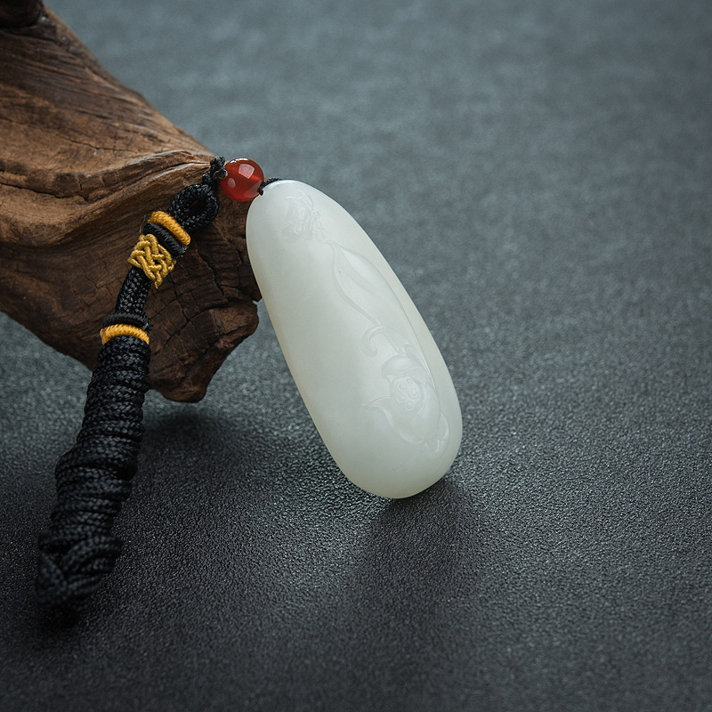 天然和田白玉蝶恋花吊坠-红掌柜