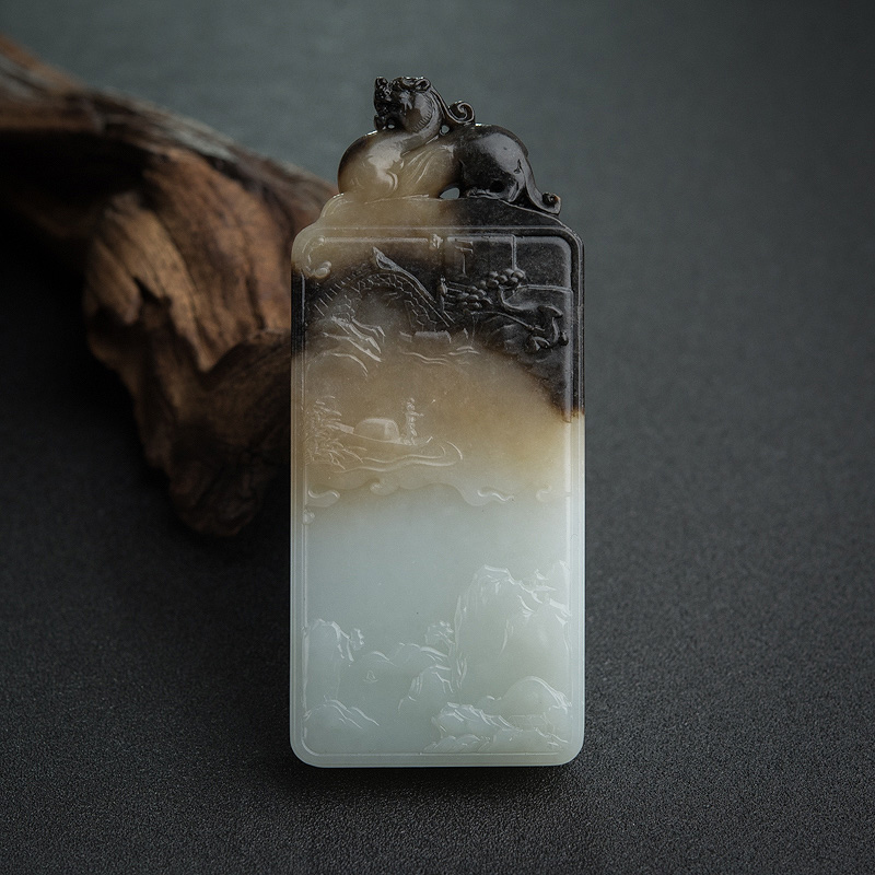 山料俏色和田玉佛光普照手把件-红掌柜