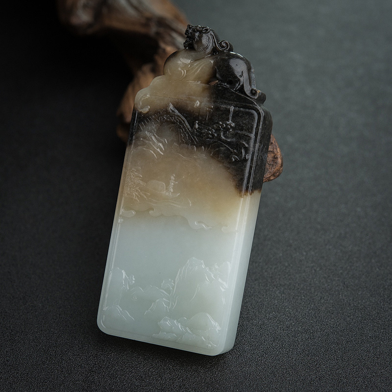 山料和田玉佛光普照手把件-红掌柜