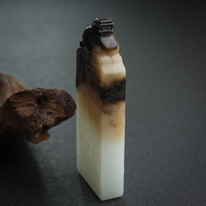 天然和田玉佛光普照手把件-红掌柜