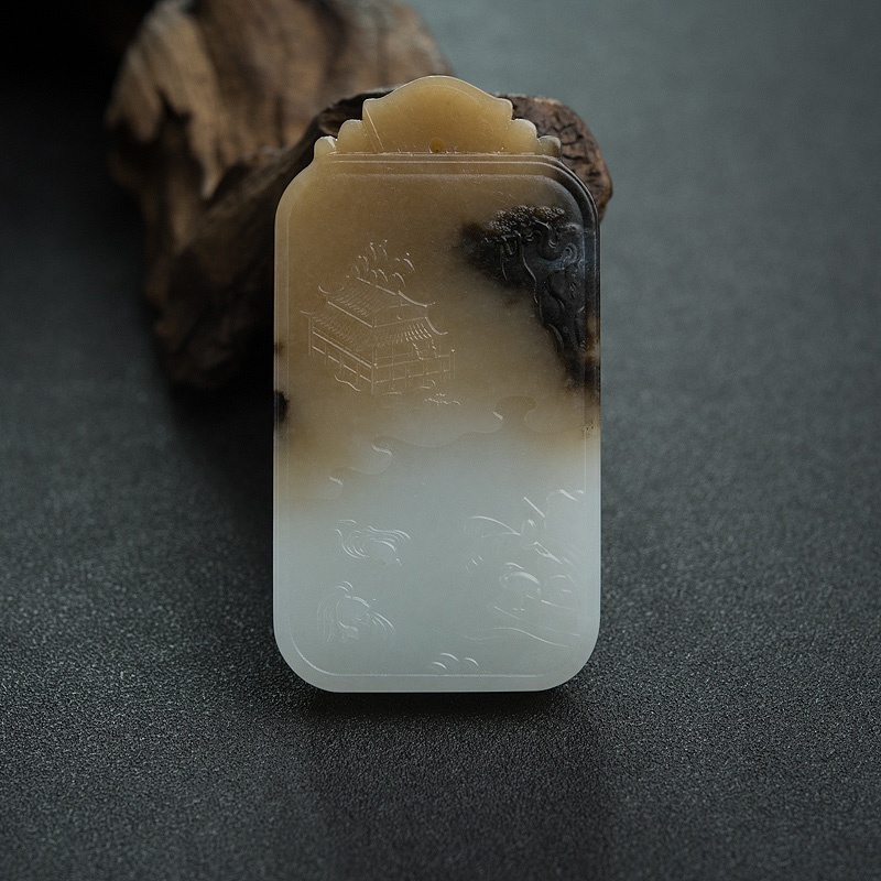 和田玉山水意境牌吊坠-红掌柜