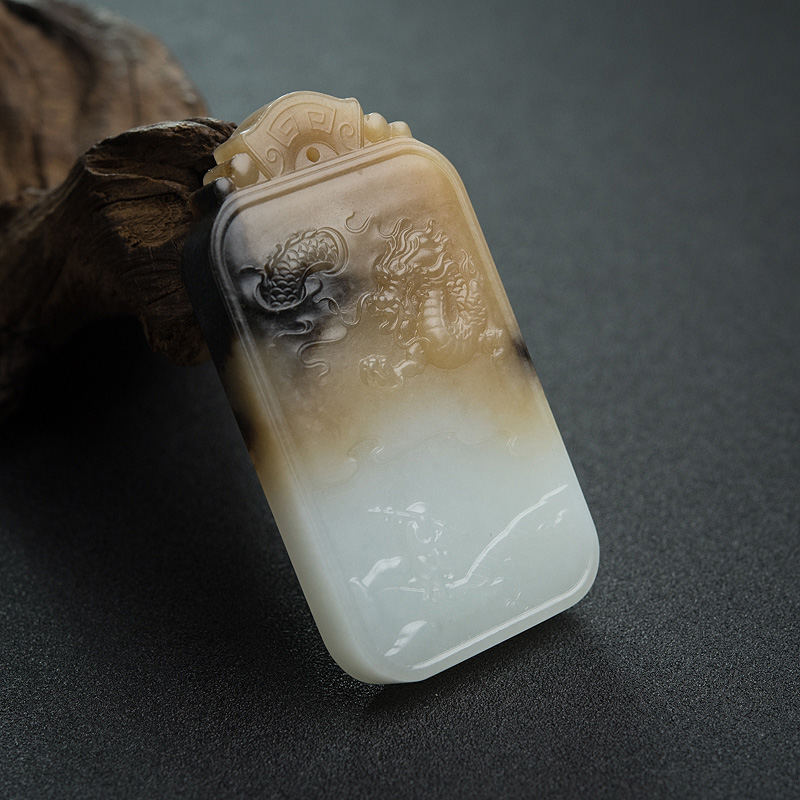 俄罗斯和田玉山水意境牌吊坠-红掌柜